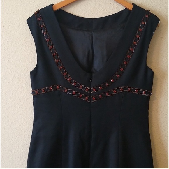Boden Black Sleeveless Sheath Dress Embellished with Gold Orange Gems - Picture 6 of 9